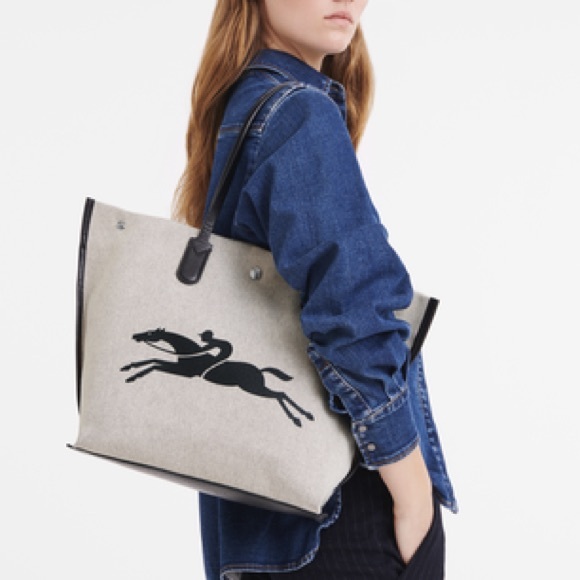 Longchamp Essential Toile canvas 2WAY Shoulder Handbag Ivory black XS